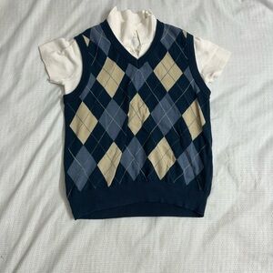 Brandy Melville Navy Argyle V-Neck Sweater Vest - Blue & Cream